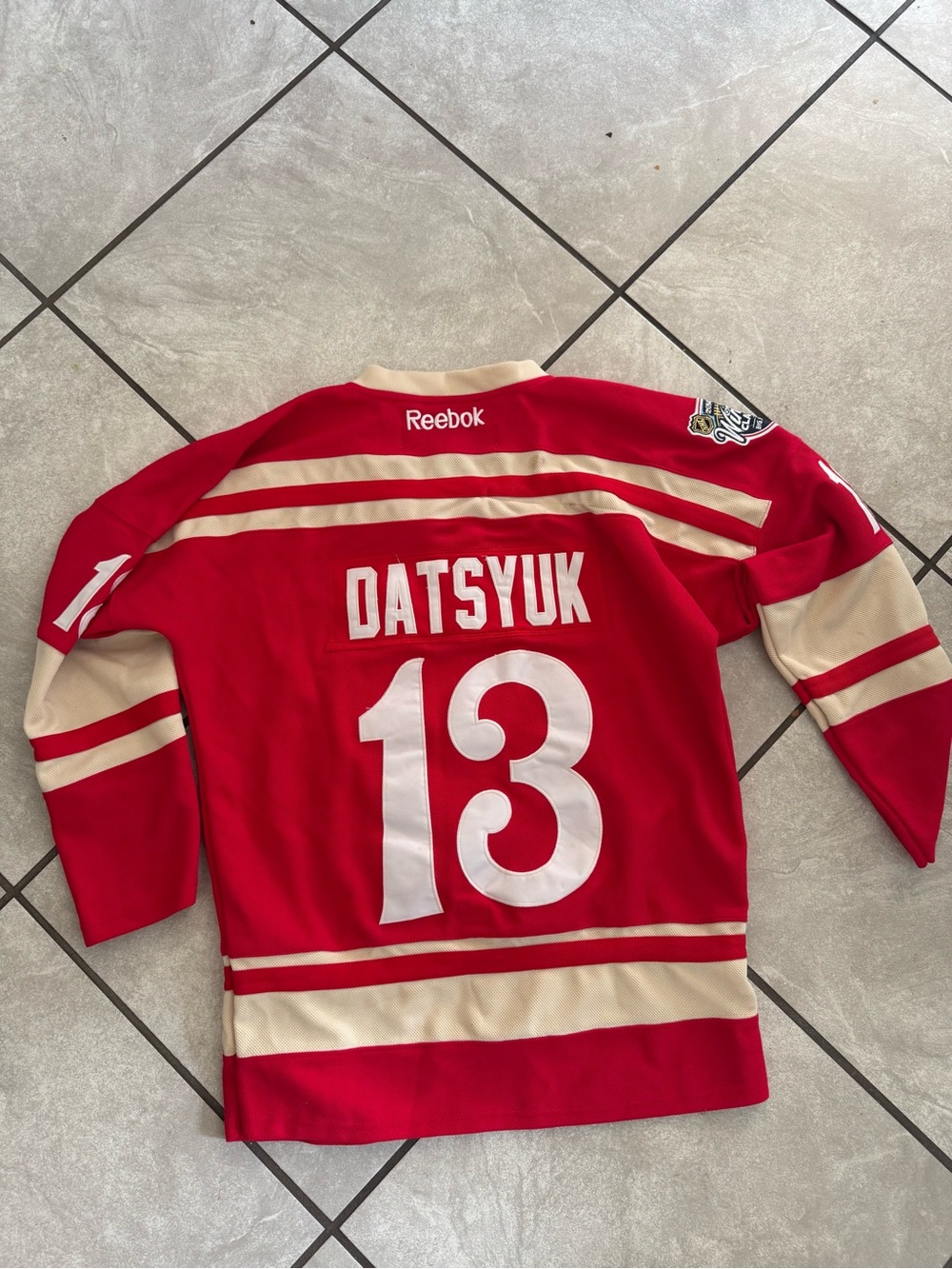 Reebok Red and Cream Datsyuk 13 Hockey Jersey Size 46